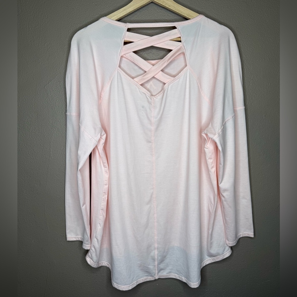Apana Light Pink Women's 1X Activewear Top Criss-Cross Back Sport Soft&Stretchy - Picture 10 of 13